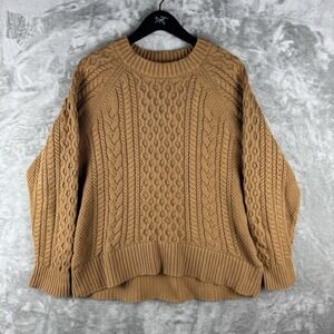 J Crew Fisherman Cable Knit Chunky Pullover Sweater Brown Womens Large Cotton
